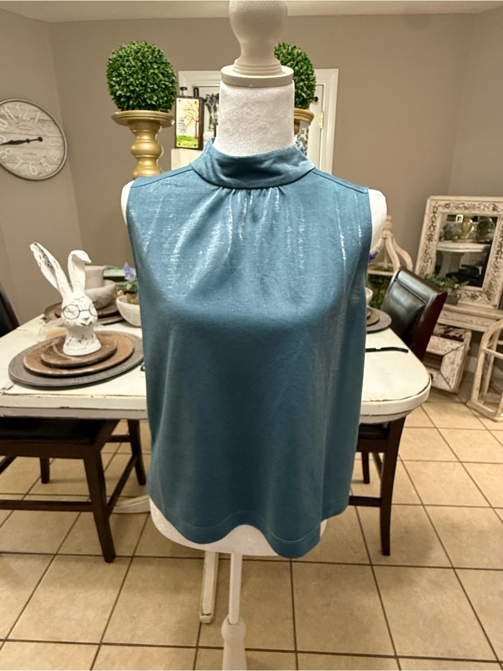 Lilla‎ P Teal Shimmery Mock Neck Tank - Picture 3 of 8